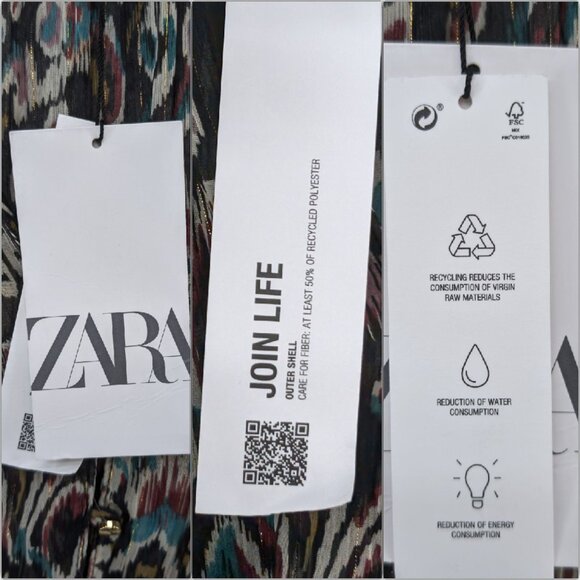 Zara Tiered Mini Dress Multicolor Long Sleeve Smocked Pleated Ruffle Size S - Picture 4 of 12